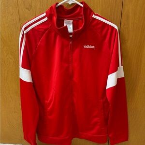 Youths ADIDAS Red Full Zip Warm Up Track Jacket Size XL 18/20 Stripes Pockets